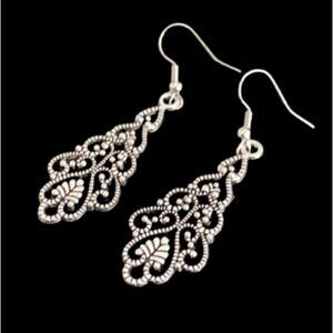 Handcrafted Silver Filigree Chandelier Scroll Earrings – Long Drop, Elegant Gift